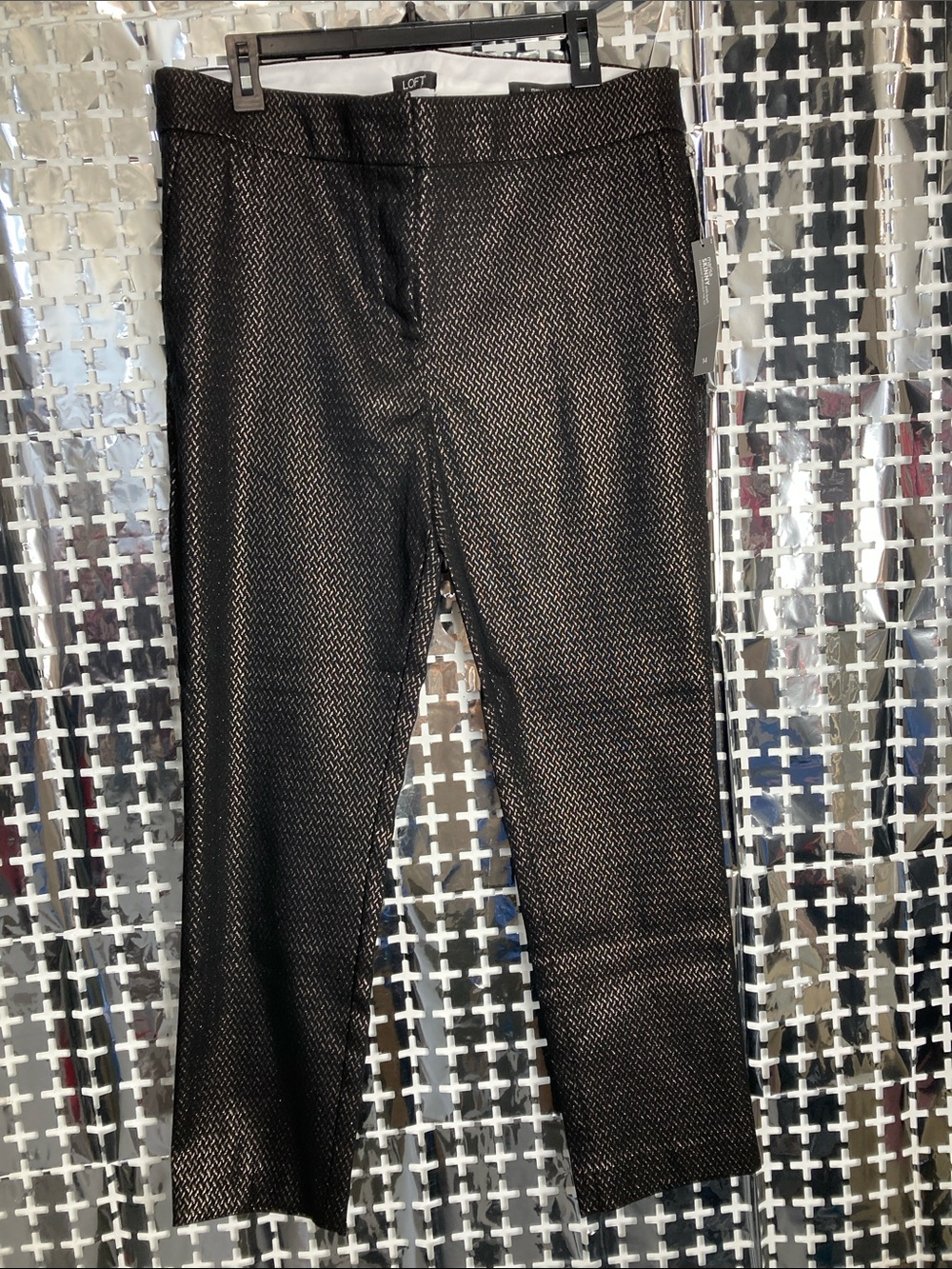 LOFT Metallic Black Textured Skinny Pants